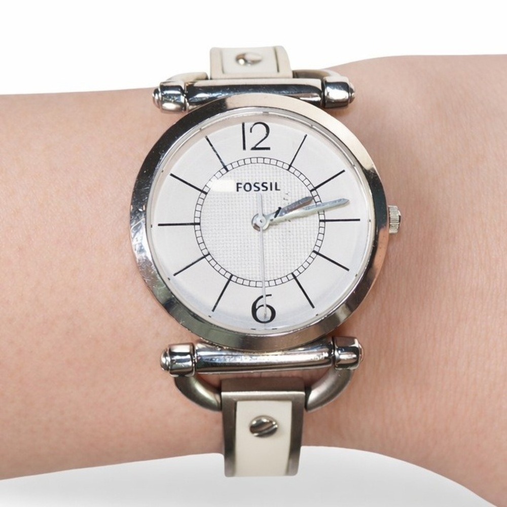 Fossil ES-2473 Wrist Watch Women OS Silver White Stainless Steel 5‎ ATM